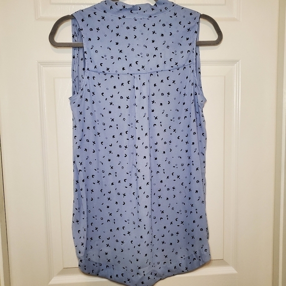 Free People Blue Abstract Floral Print Tie Front Blouse Size Medium - Picture 5 of 9